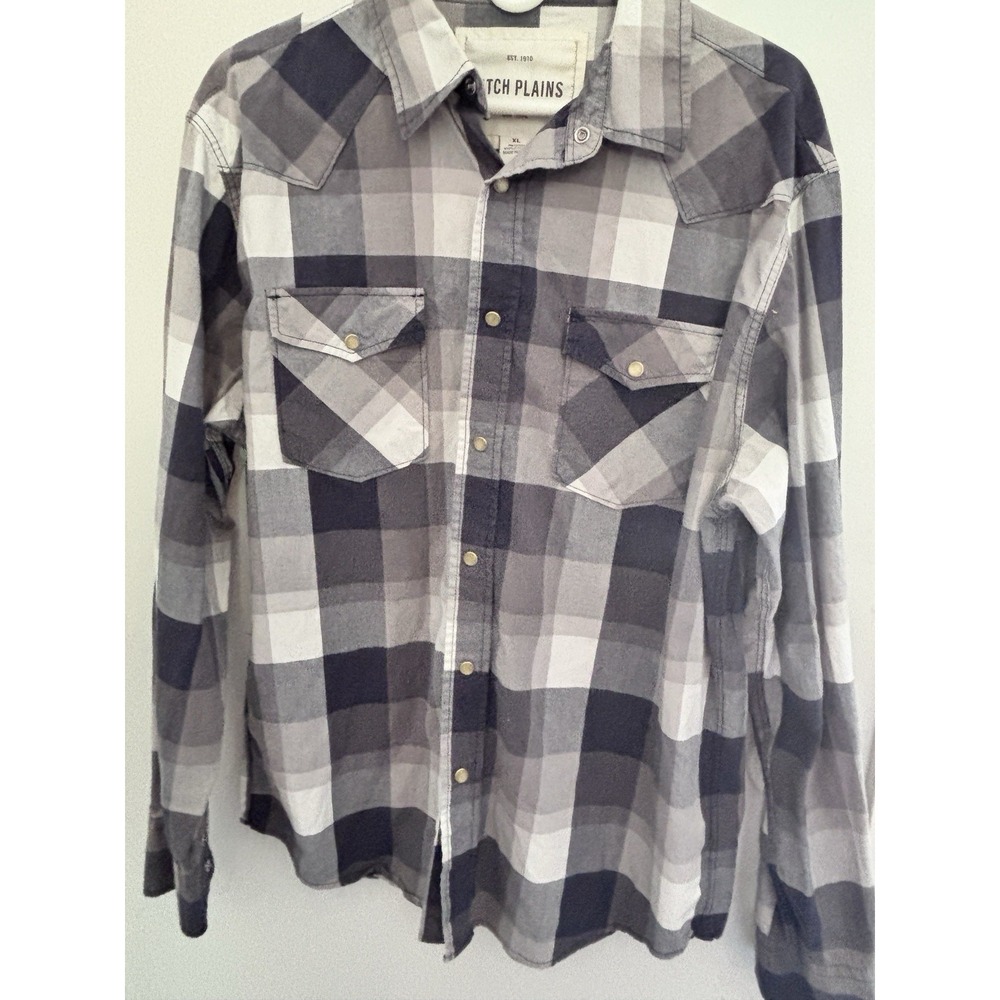 Ditch Plains NY est. 1970 Gray Plaid Pearl Snaps XL  Long Sleeve 48x29 Western